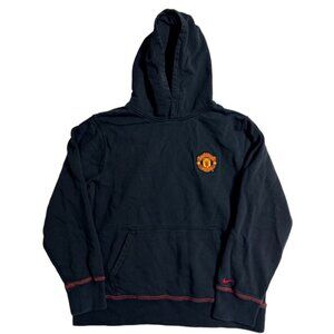 Nike Manchester United Soccer Football Black Hoodie Embroidered Logo Kid Large